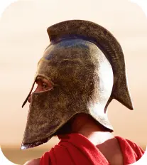 Side view of an ancient Greek warrior helmet illustration