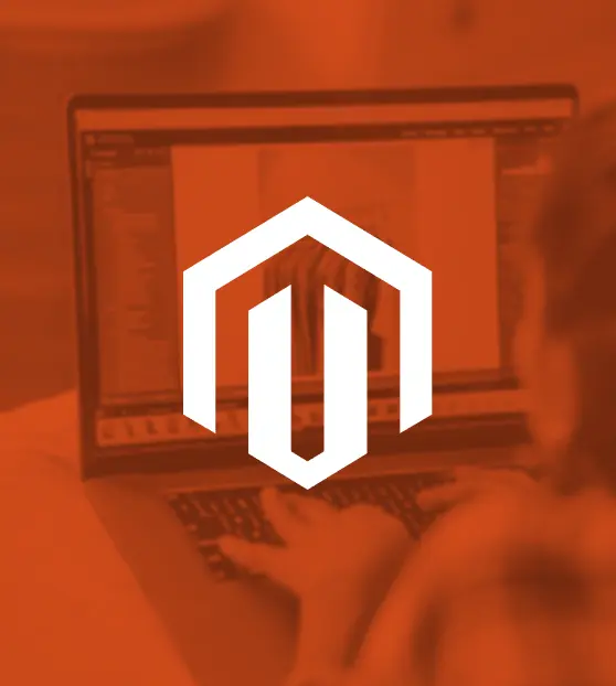 Magento logo over computer scree
