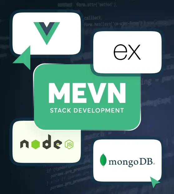 MEVN stack development with logos of technologies