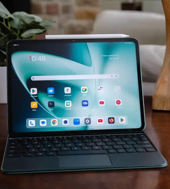 Tablet with a keyboard on a table