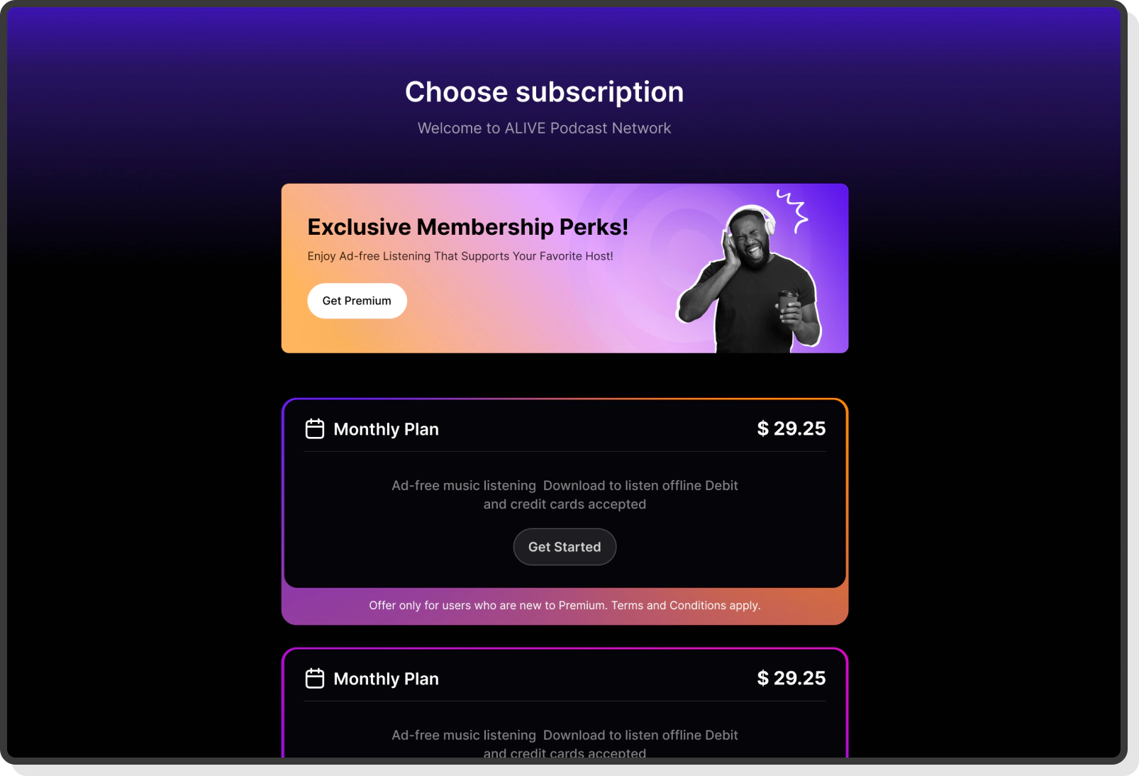 Alive Podcast app login screen with email and password fields