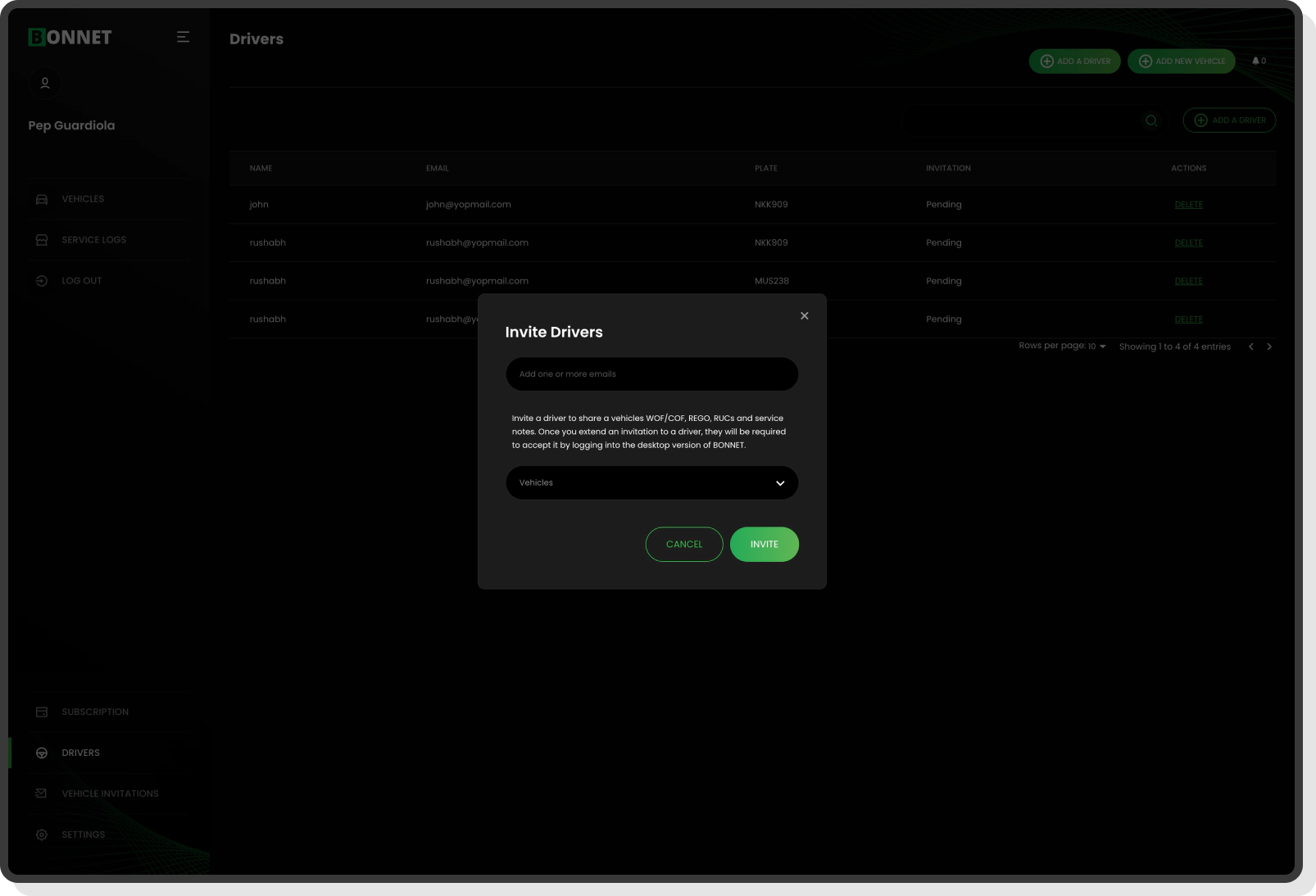 Bonnet app scan to charge screen with QR code functionality