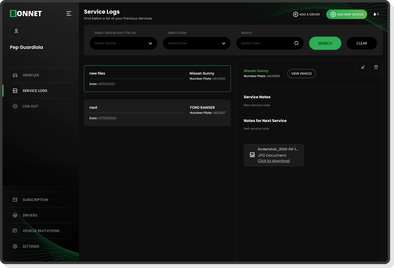 Bonnet plan selection screen for EV charging subscriptions