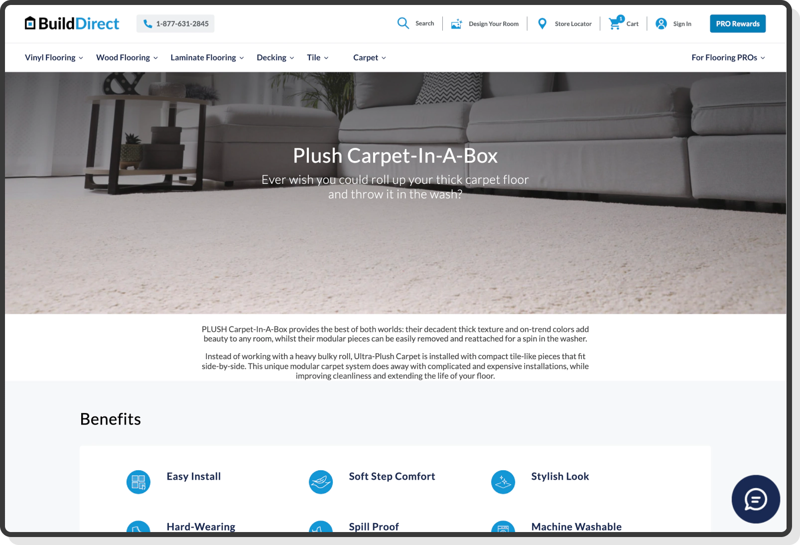 BuildDirect eCommerce site showing product tiles and categories