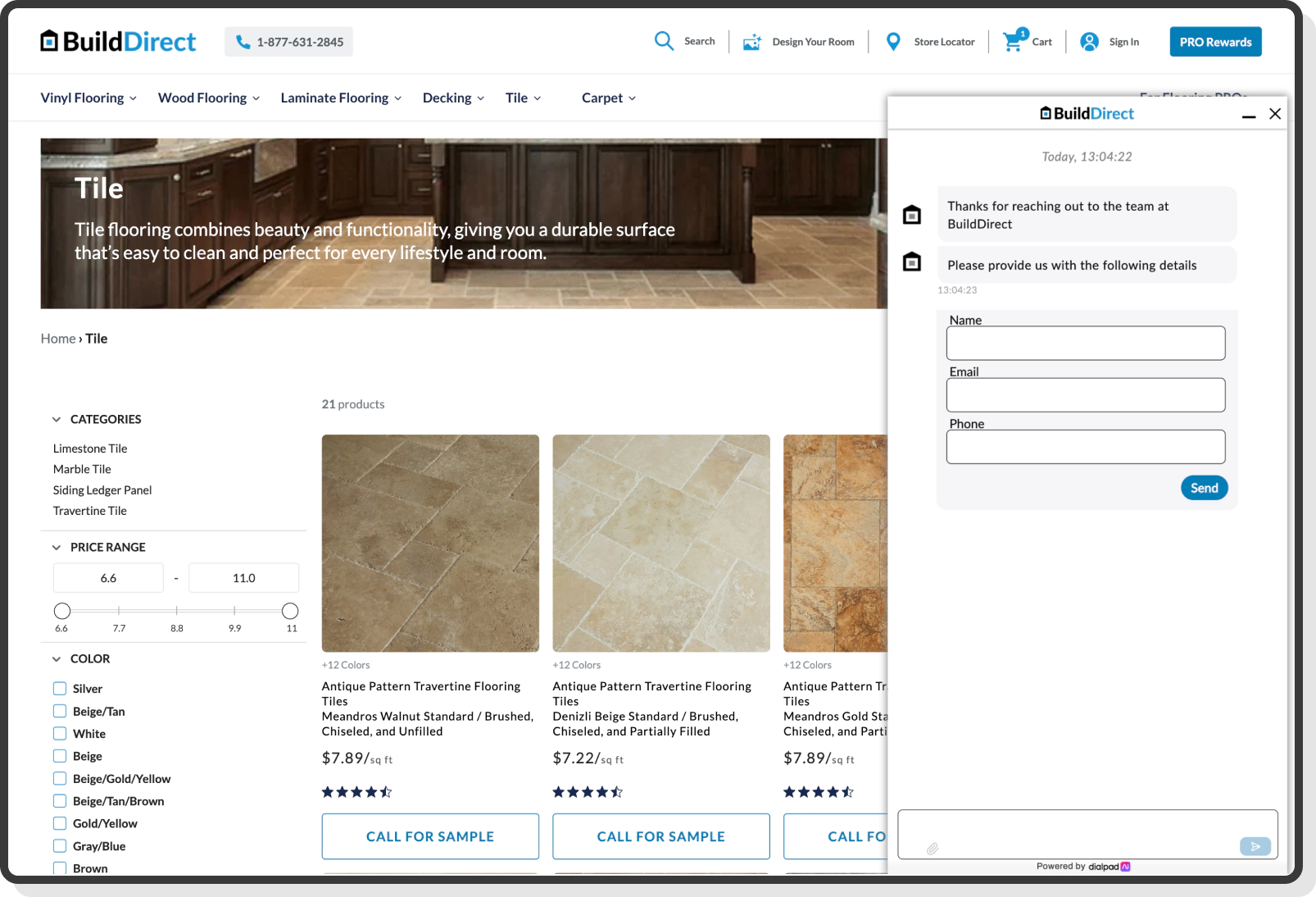 search filter for flooring types and colors