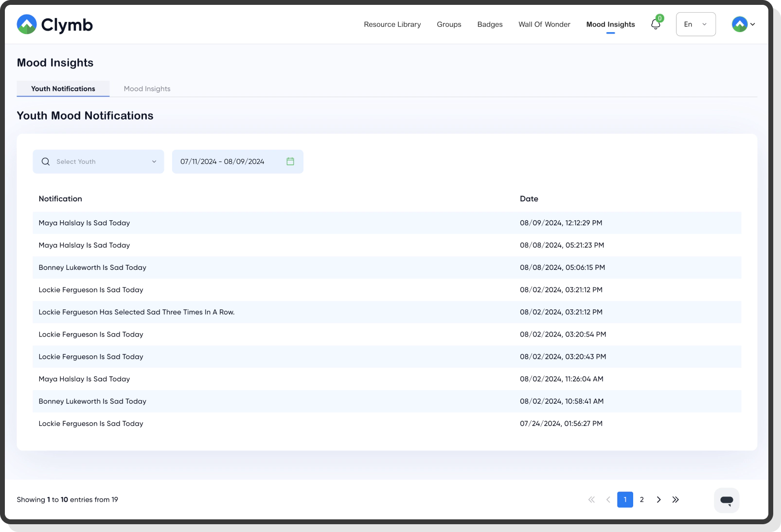 Clymb platform with skill-based social emotional learning activity recommendations
