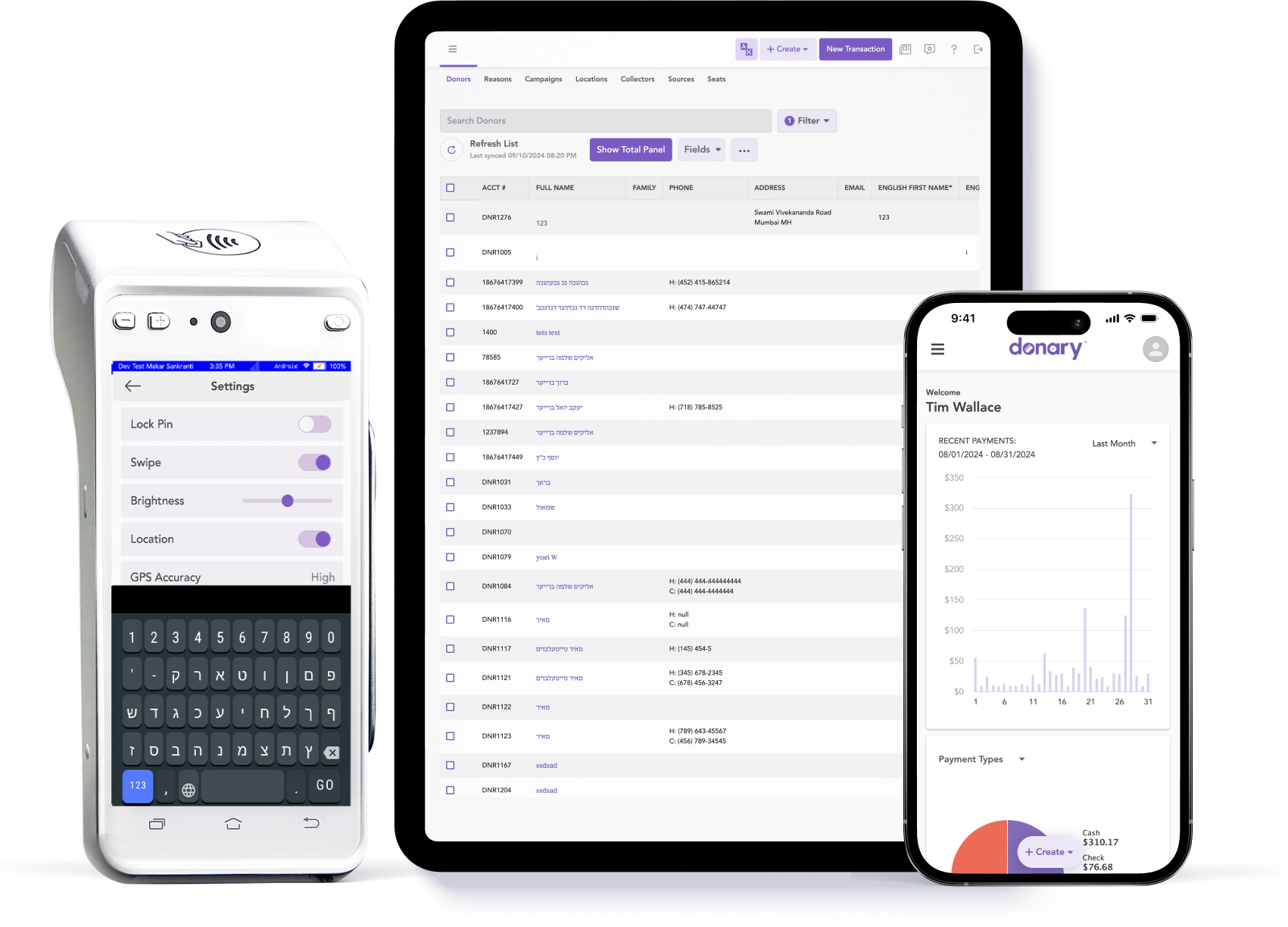 Donary fundraising dashboard with analytics and POS