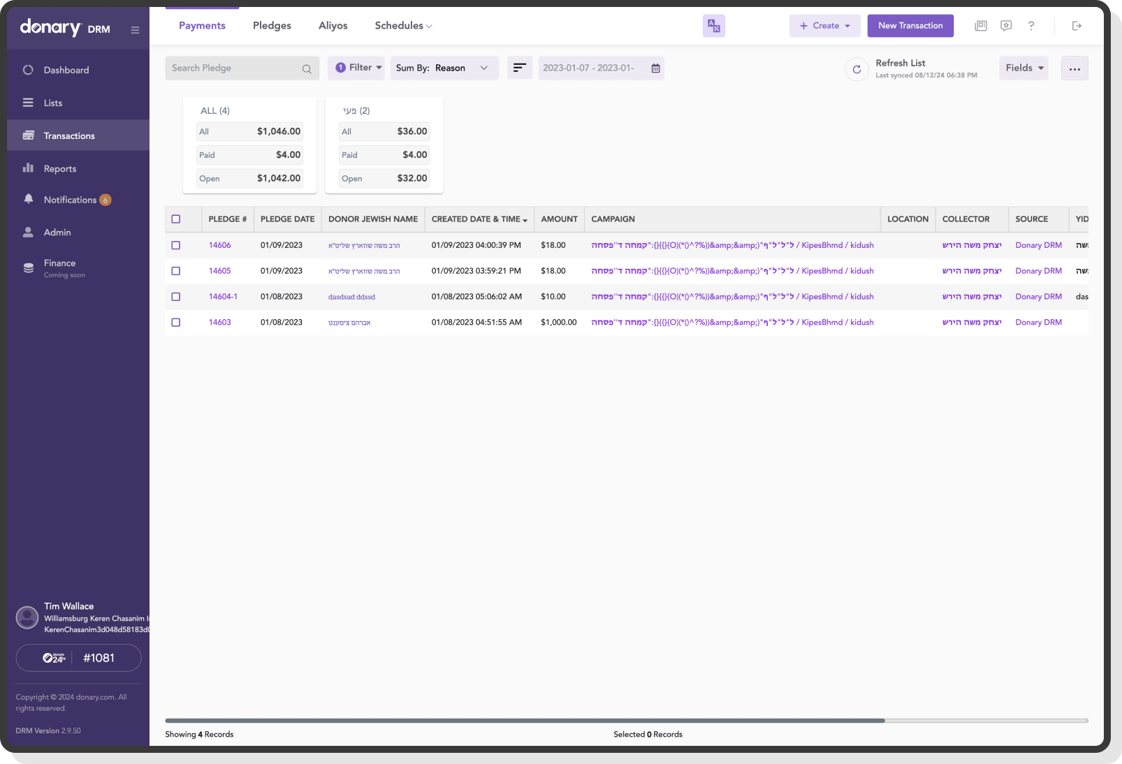 Secure donation checkout with method and summary view