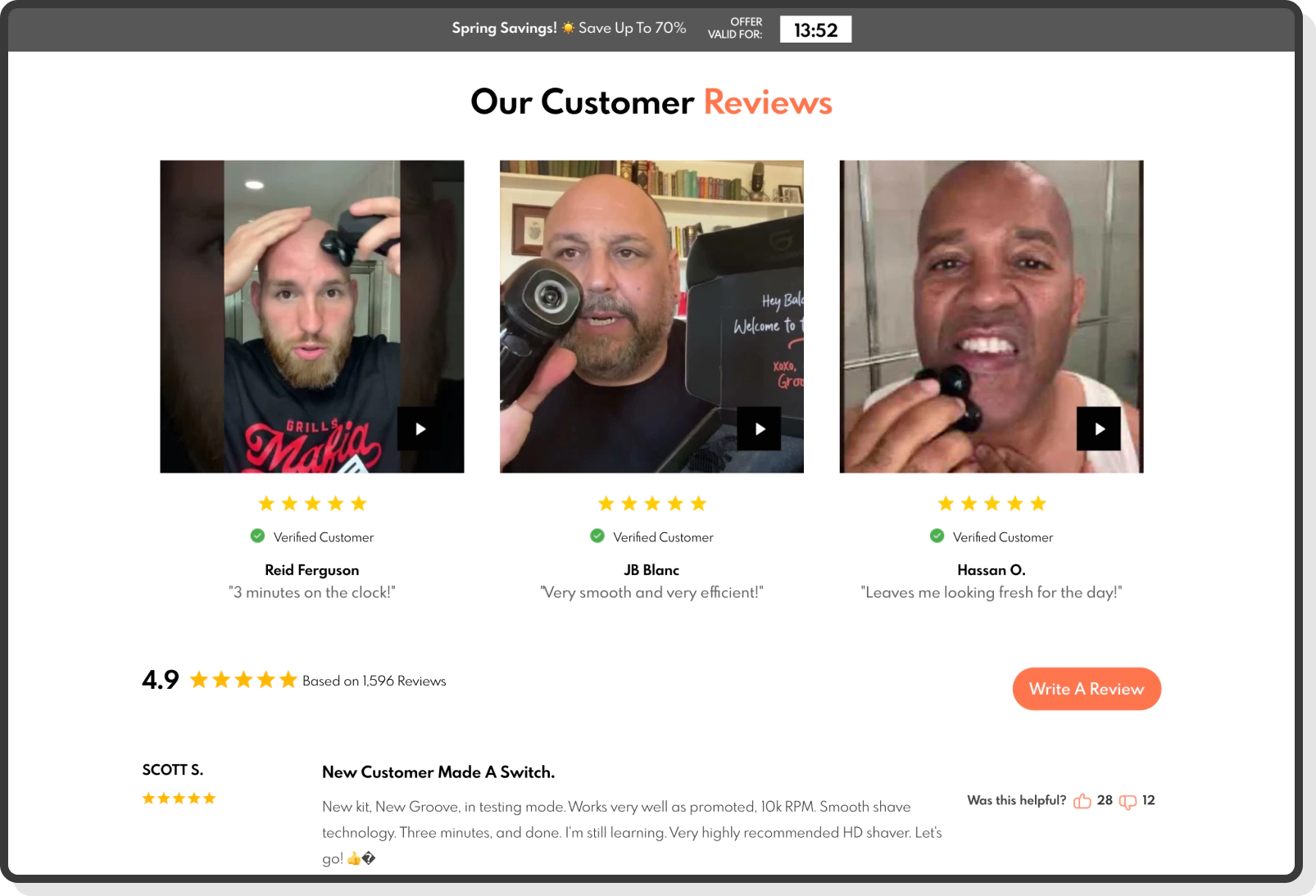 customer reviews with bald shaver demonstration clips