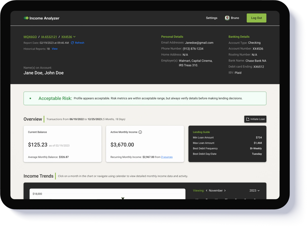 Income Analyzer loan dashboard