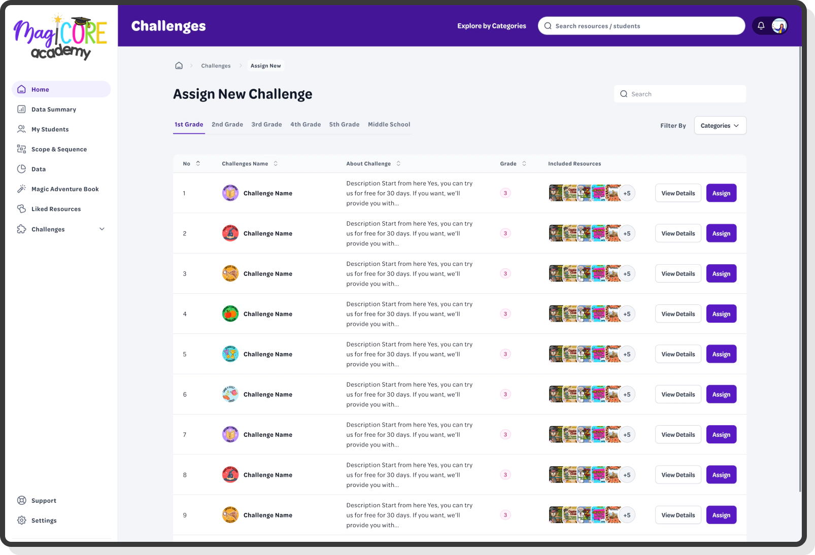 assign new challenge with resource preview