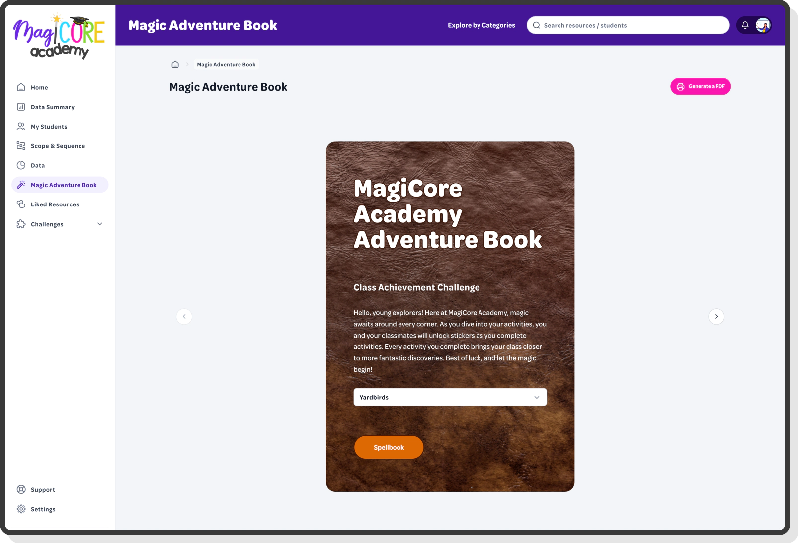 magicore adventure book challenge with spellbook option
