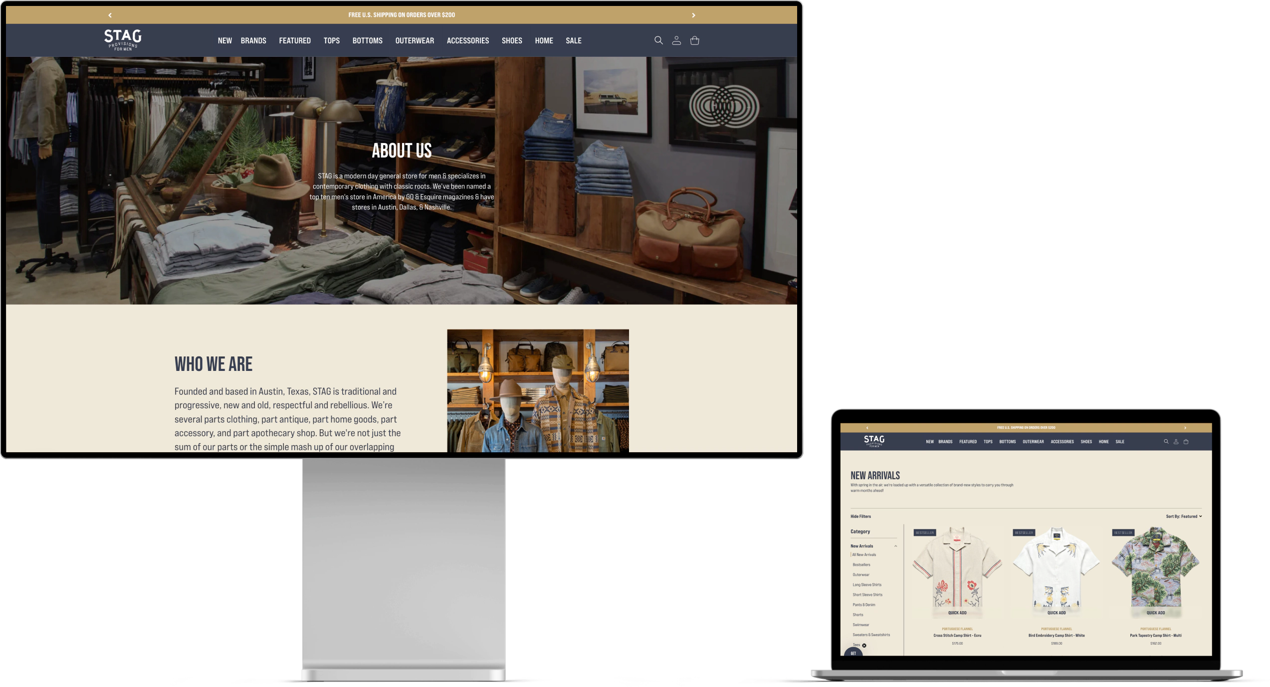 STAG Shopify About Us and product listing view