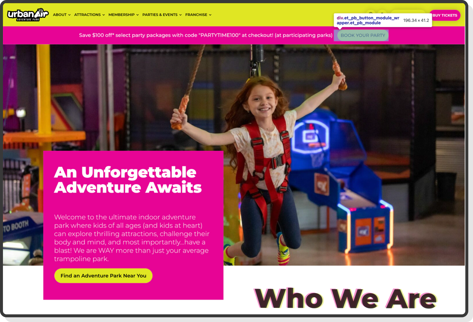 Girl enjoying indoor rope adventure experience with smile