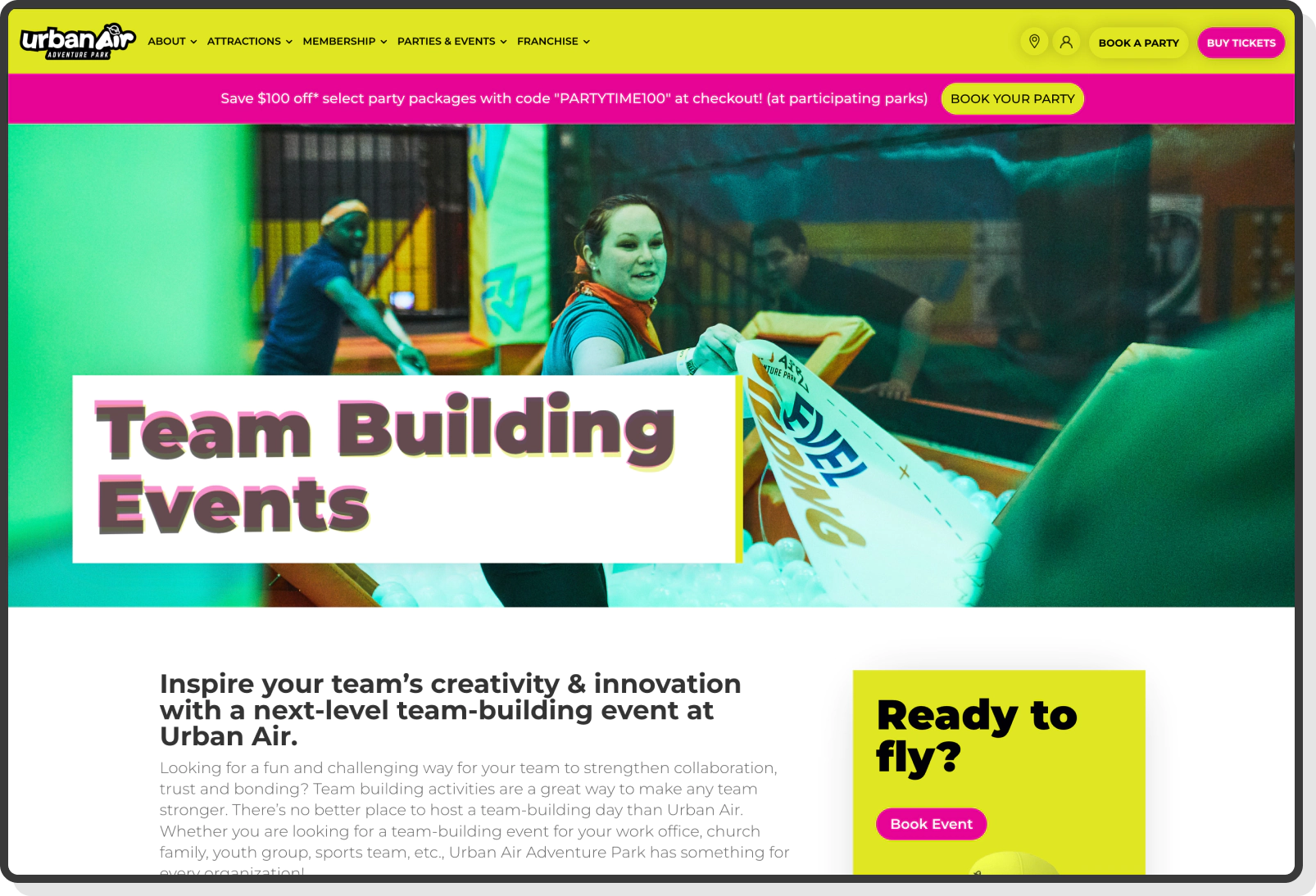 Urban Air team building event with group activities