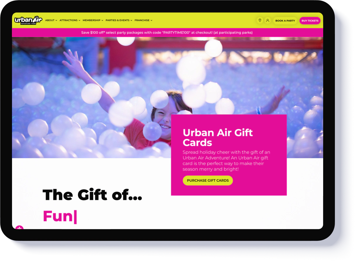 Urban Air gift card purchase UI