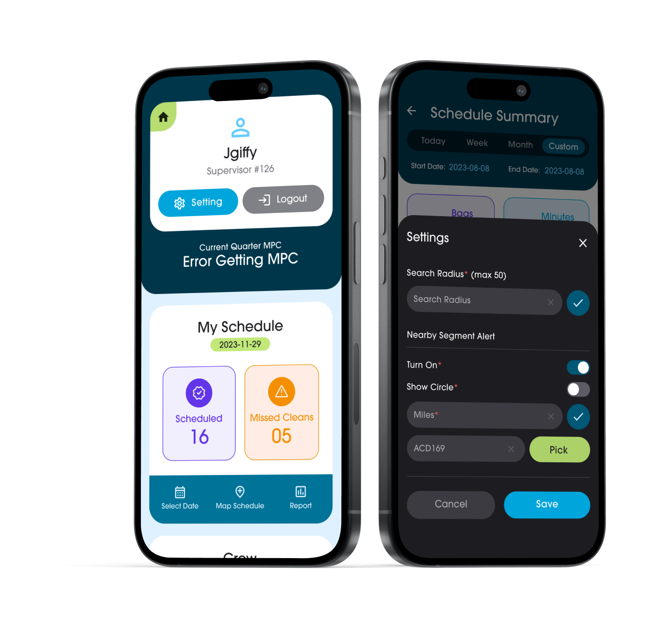 Adopt A Highway supervisor mobile app schedule and settings
