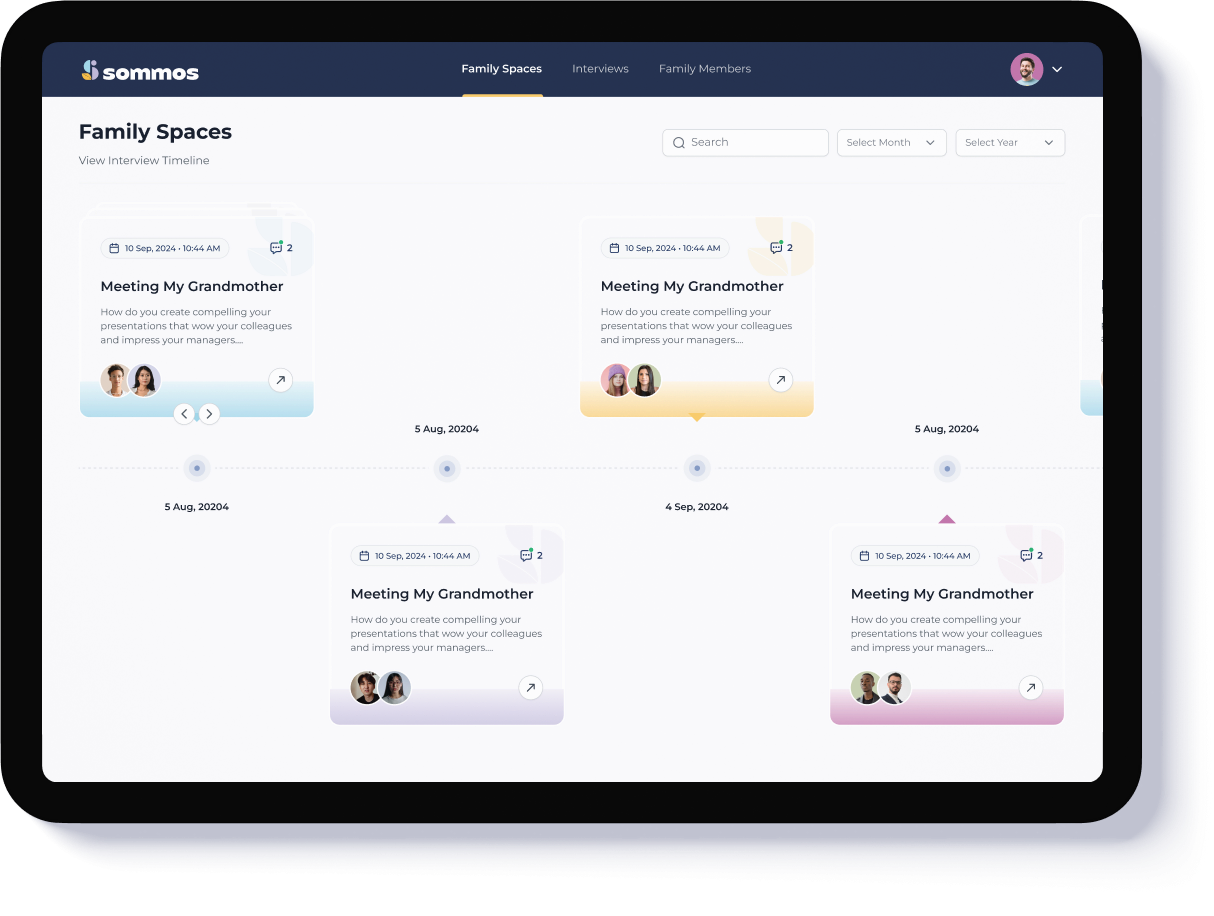 sommos family spaces timeline for interview recordings