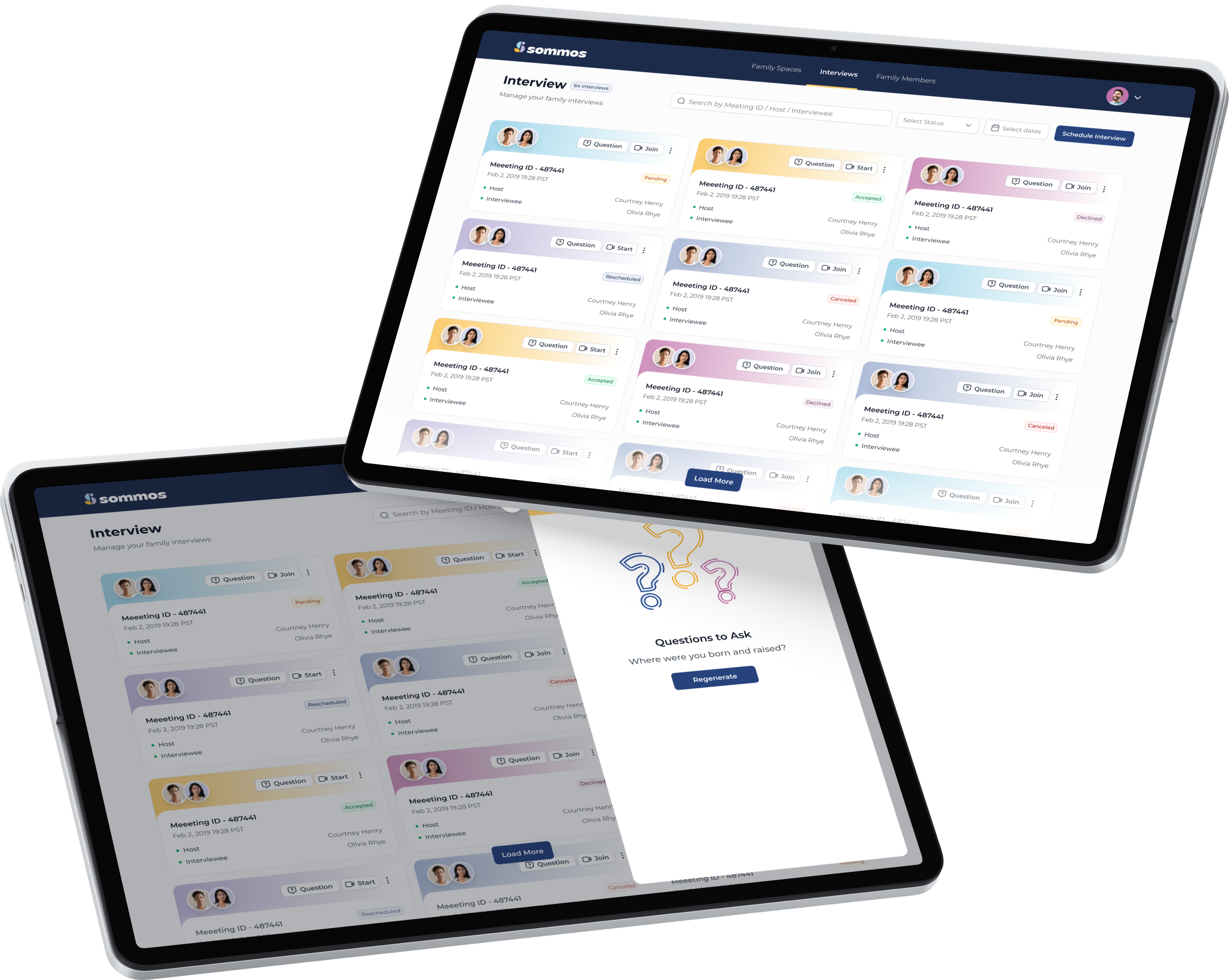sommos interview dashboard and question generator screen