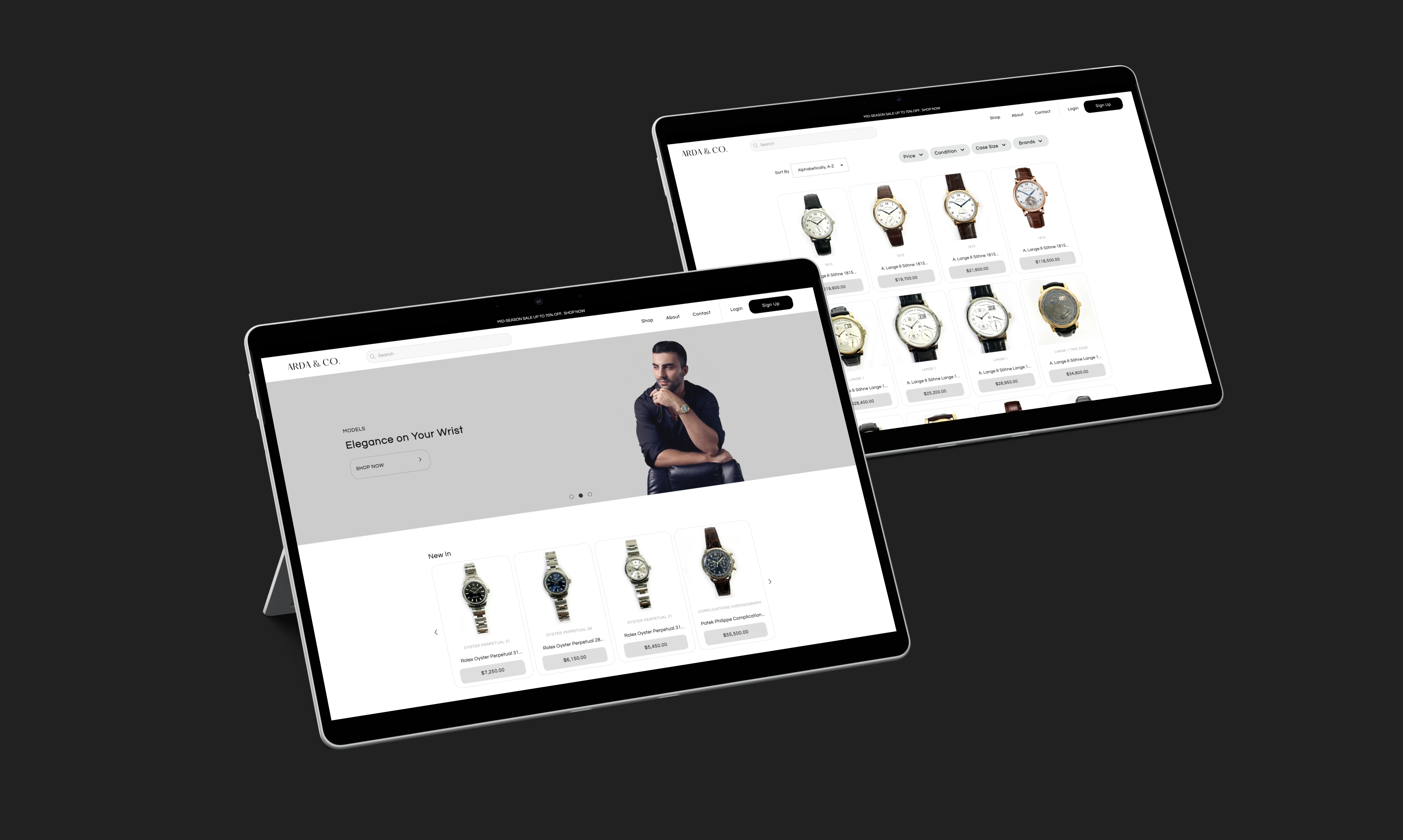 arda co product listing screens on tablets