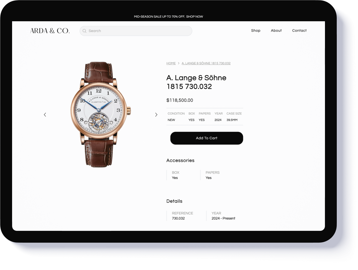 arda co large luxury watch product details