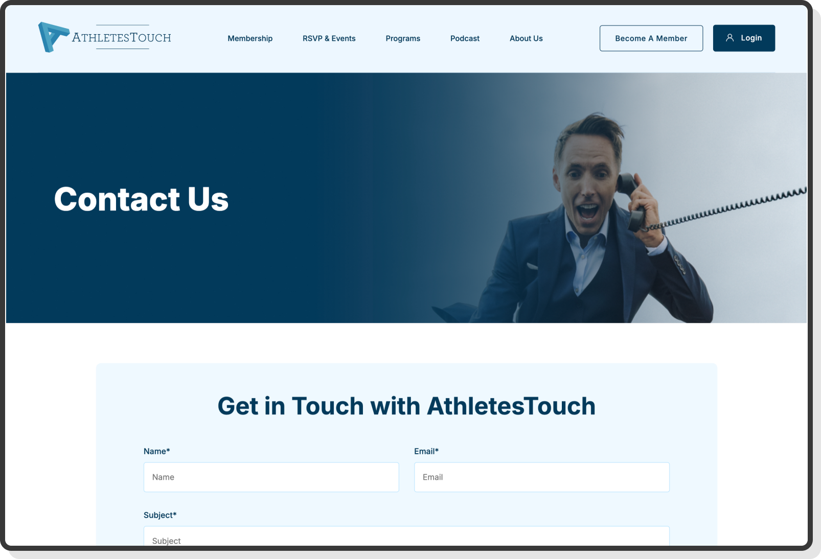 Contact page with inquiry form and support information