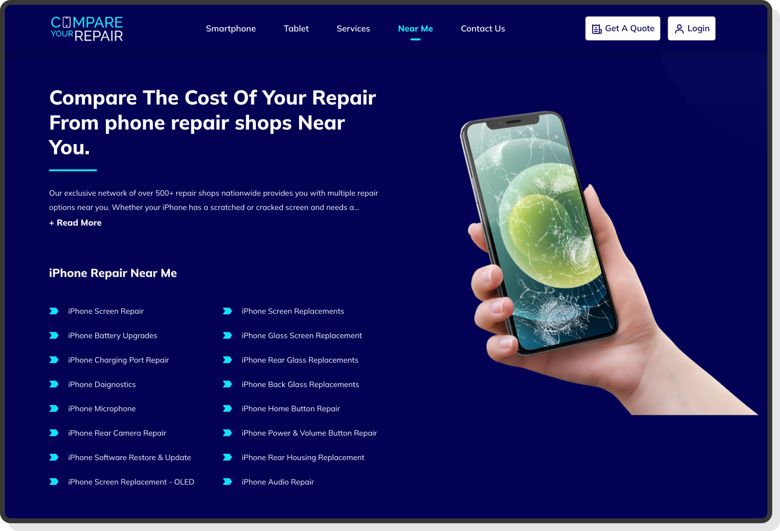 Garage detail page showing service offerings, reviews, and pricing