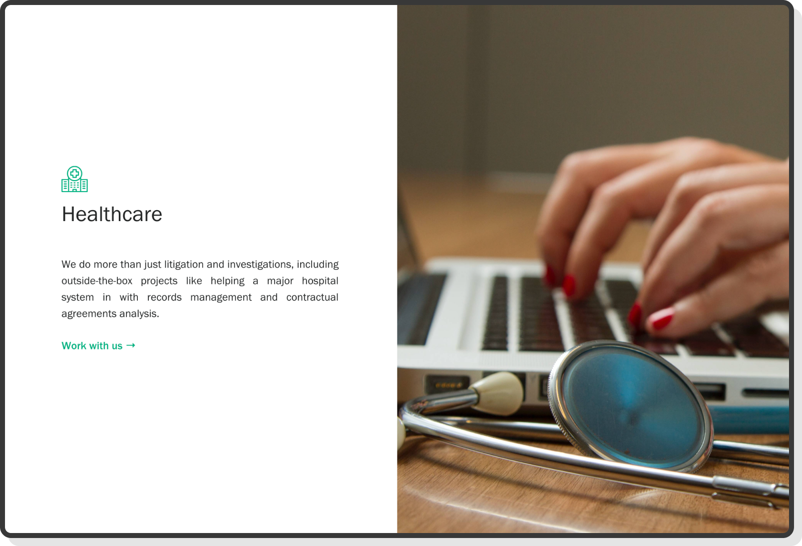 Dashboard showing case analytics, tasks, and project overview